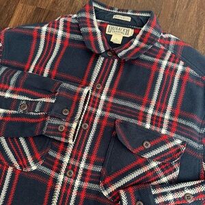 Duluth Flannel Shirt Mens XL Woodsy Untucked Red Blue Plaid Thick Heavyweight